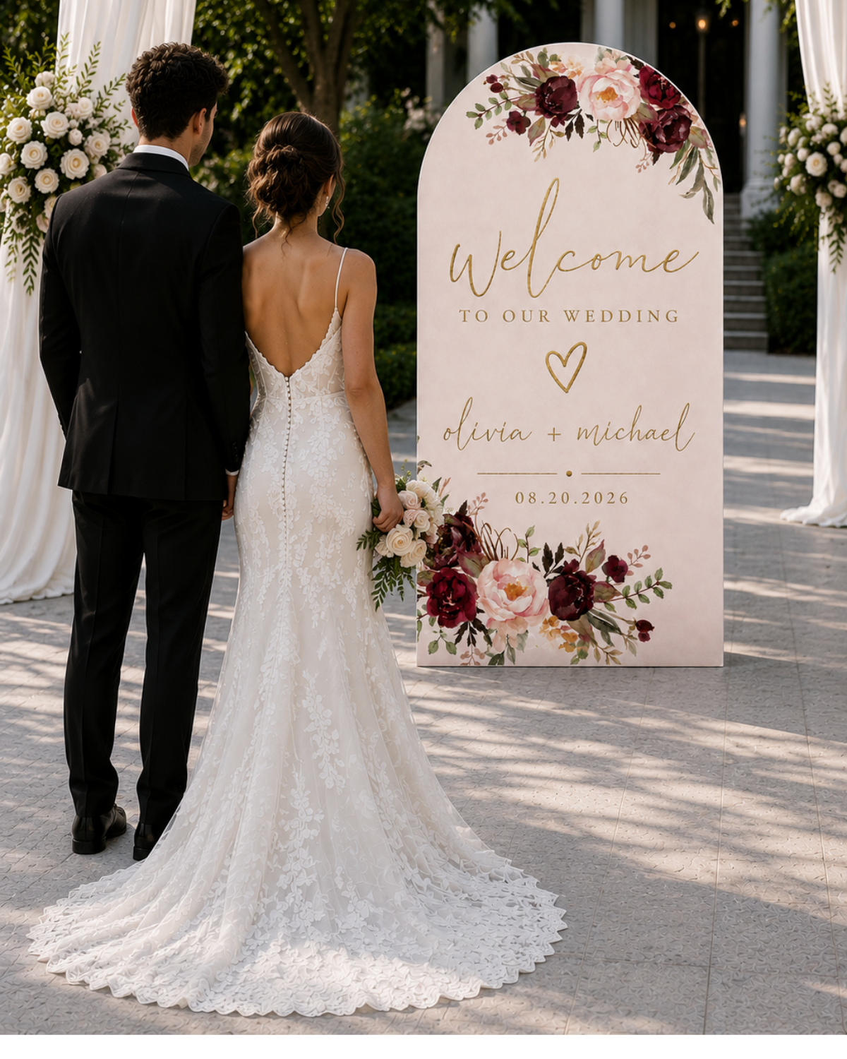 Blushing Blooms Grand Statement Wedding Welcome Boards | Large Personalized Wedding Welcome Board | 5,6,7 Feet Tall