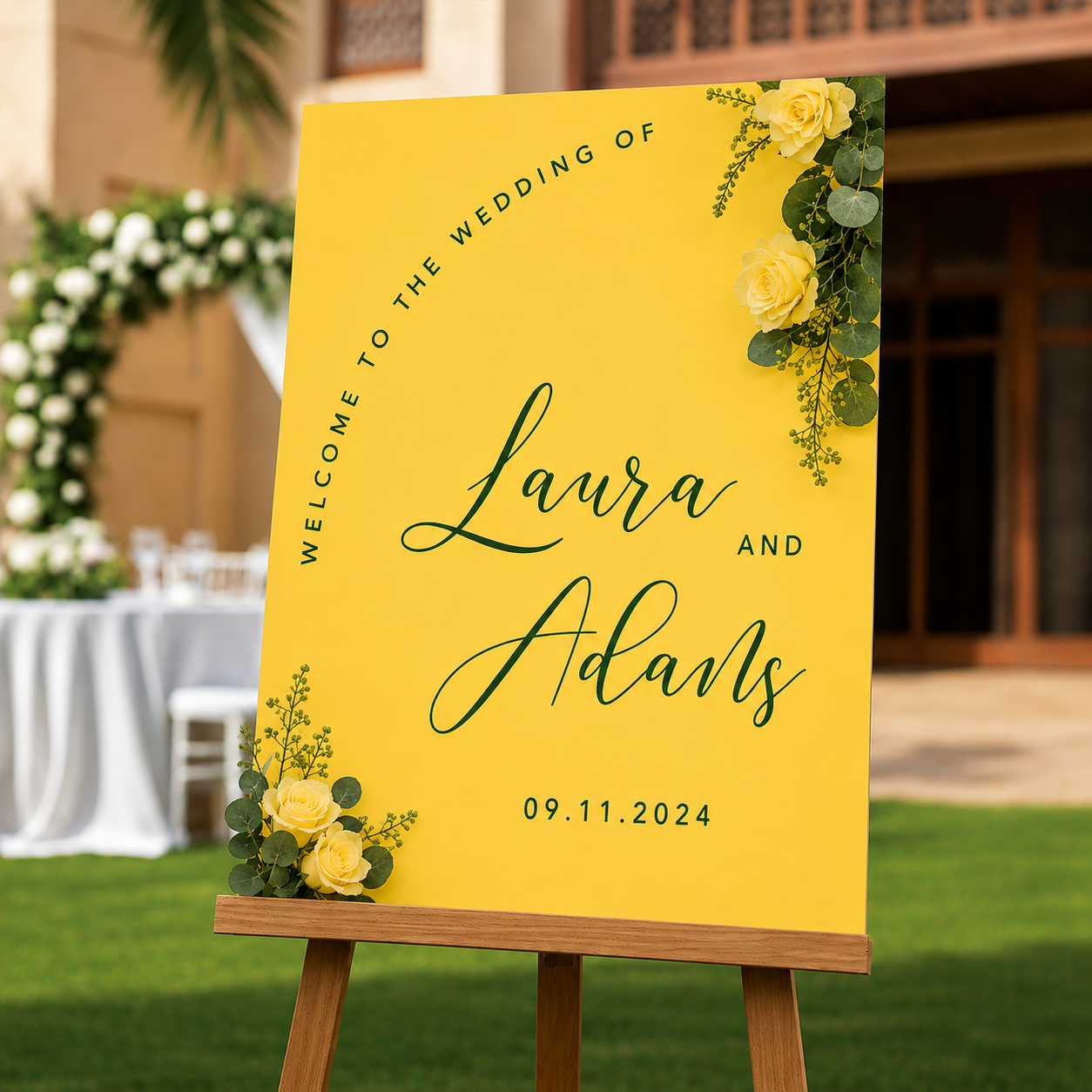 Botanical Sunshine Custom Wedding Welcome Sign | Personalized Wedding Welcome Board