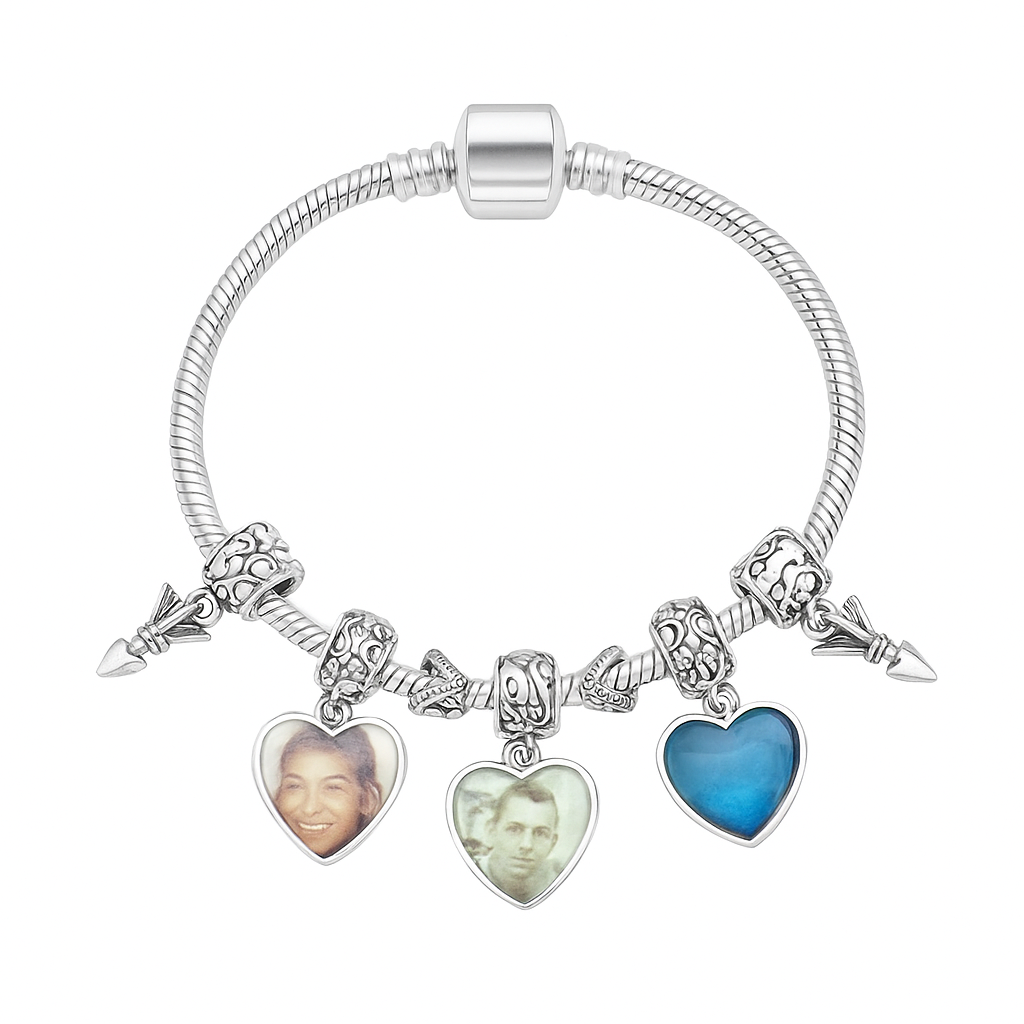 Sterling Silver Charm Bracelet ~ Heart Photo Charms