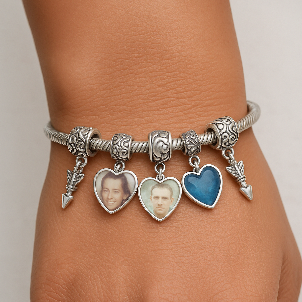 Sterling Silver Charm Bracelet ~ Heart Photo Charms