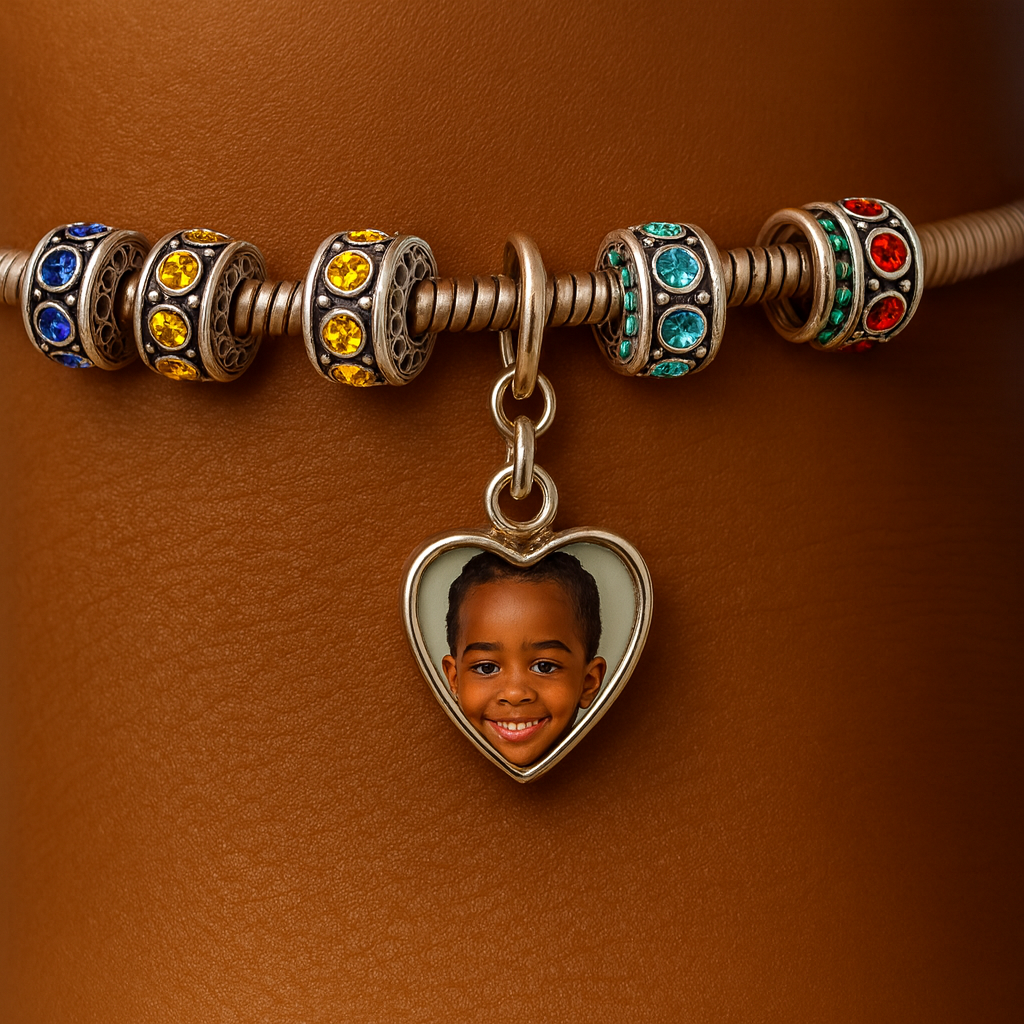 Sterling Silver Charm Bracelet ~ Heart Photo Charms