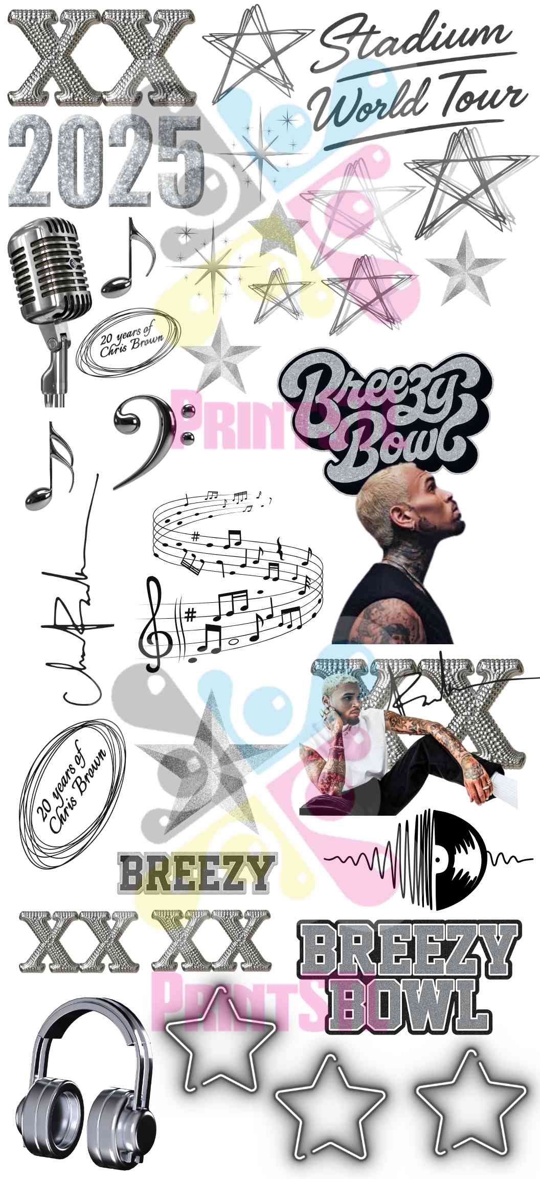 Breezy Bowl XX 2025 DTF Gangsheet Transfer – Silver & Black Concert Inspired Roll