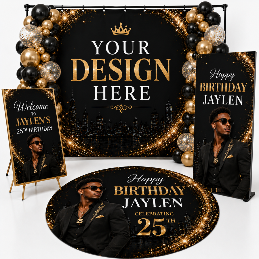 Birthday Backdrop & Floor Decal Set | Celebration Birthday Package | Personalized Birthday Party Decor