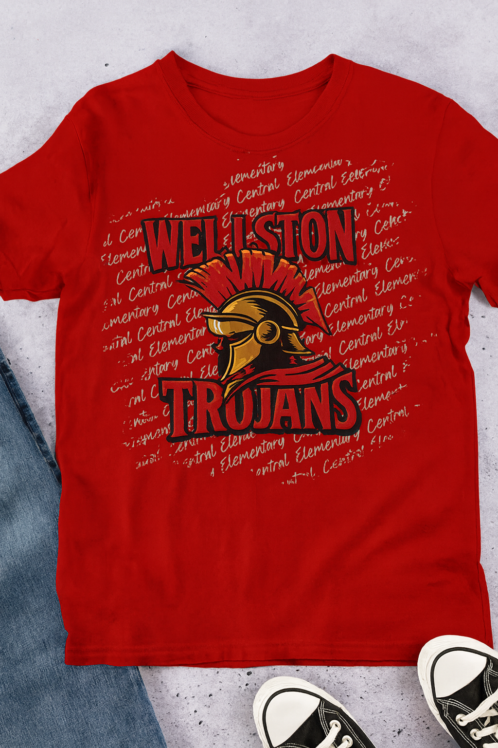 Wellston High School Trojans Alumni T-Shirt – Customizable Design with Bishop or Central Elementary Background