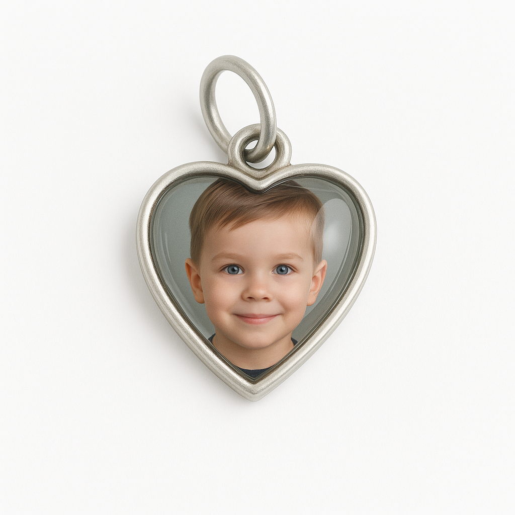 Custom Heart-Shaped Photo Charm With Glass Cabochon – Personalized Keepsake Pendant