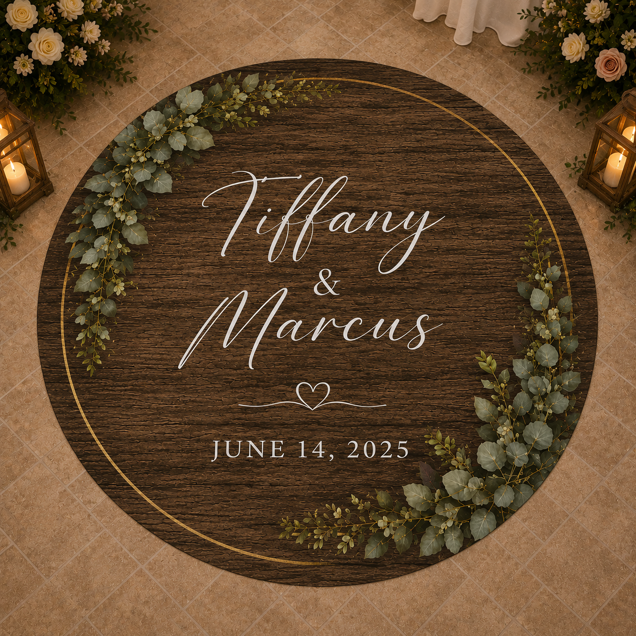 Rustic Charm Wedding Floor Decal | Personalized Wedding Floor Wrap