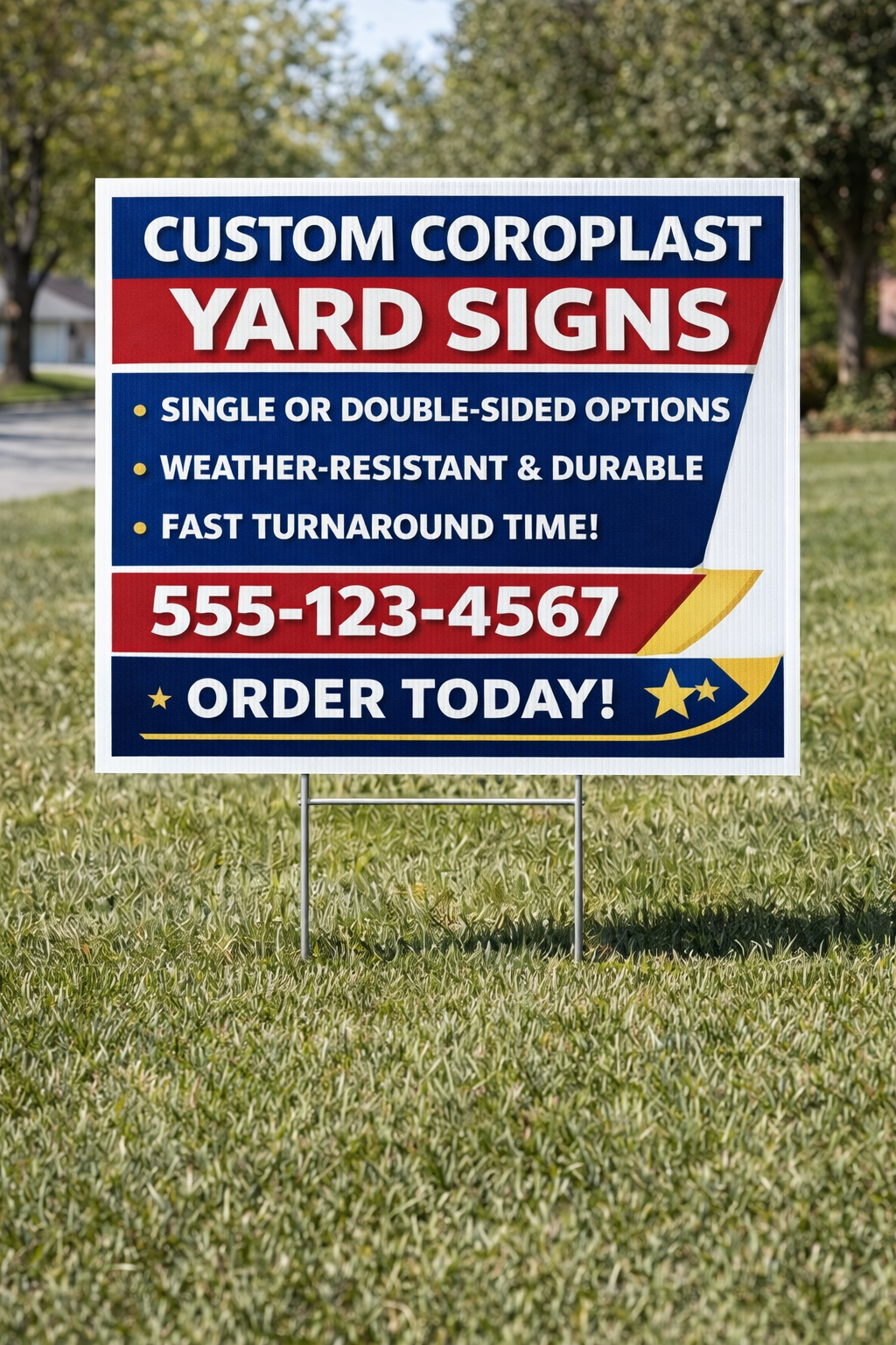 Custom Coroplast Yard Signs – Single or Double-Sided with Optional H-Stake