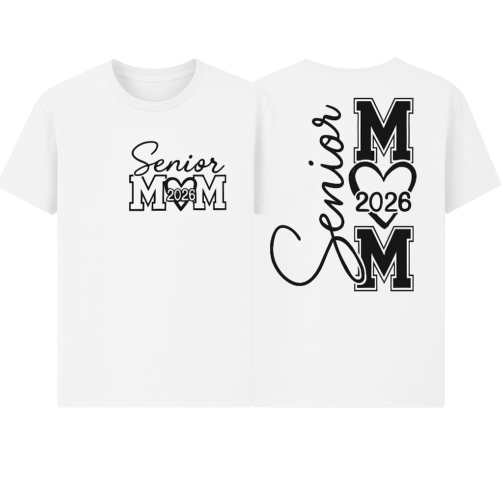 Senior Mom 2026 Shirt – Custom Graduation Year | Front & Back Print | Proud Mom Senior Night T-Shirt
