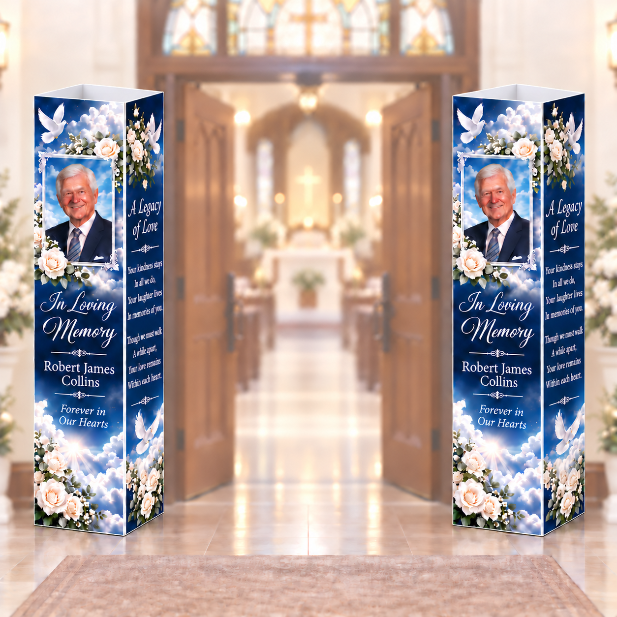 Memorial Columns | 2 Piece Set | 4 Sided Custom Photo Tribute Towers