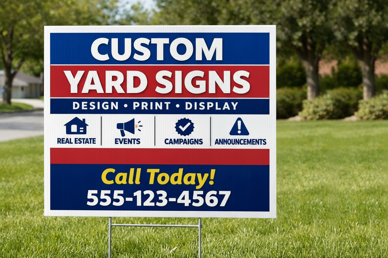 Custom Coroplast Yard Signs – Single or Double-Sided with Optional H-Stake