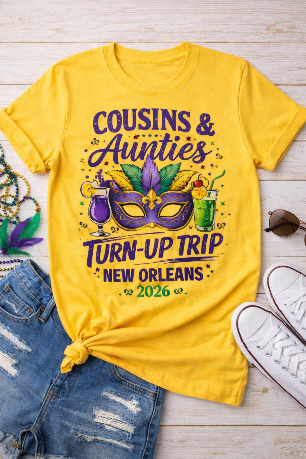 Cousins & Aunties Turn-Up Trip Shirt – Mardi Gras Theme New Orleans 2026 Group Tee
