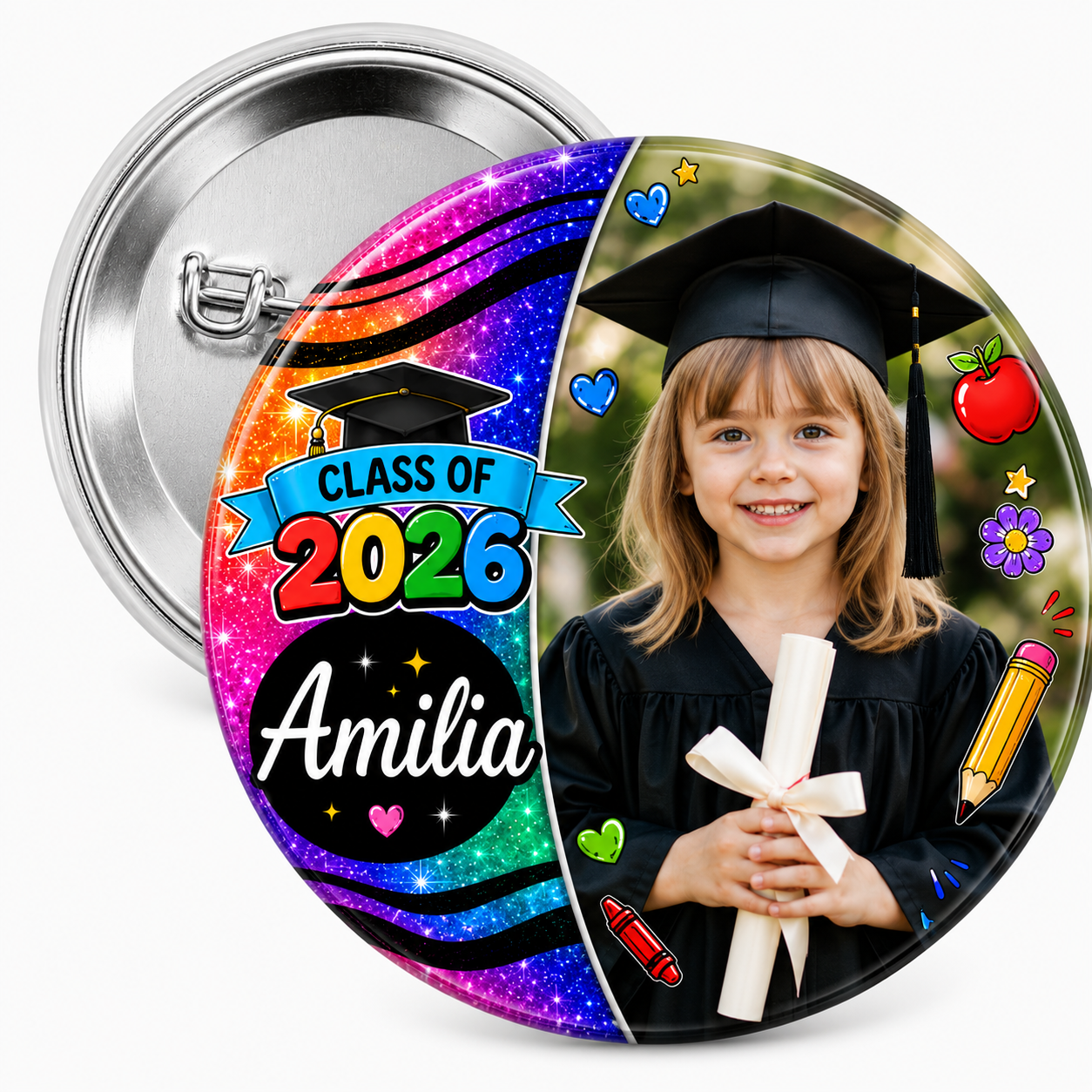Crayon Delight Graduation Pin Back Button