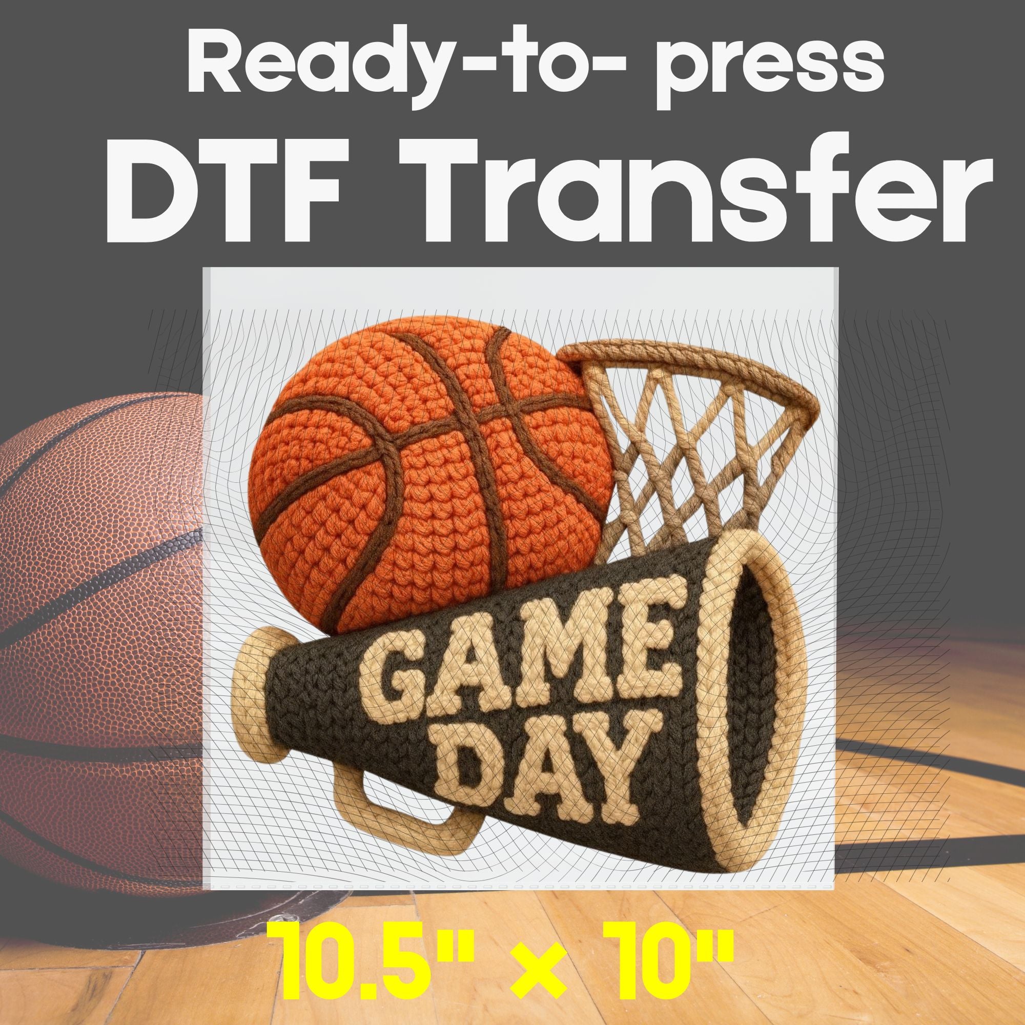 Crocheted Look Game Day Basketball – DTF Transfer or Digital Download | Knit-Style Sports Design