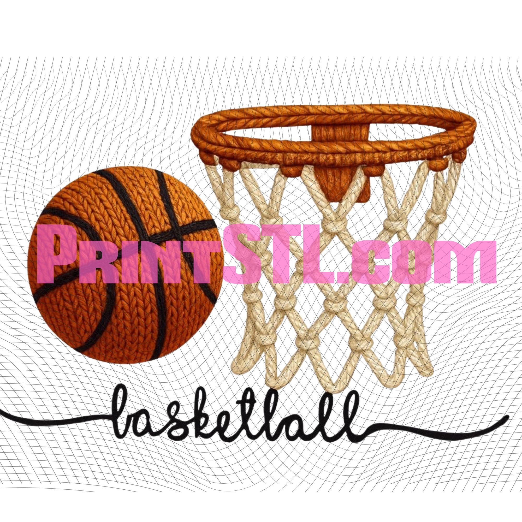 Crocheted Look Basketball Hoop Digital Clipart – Cozy Knit Sports PNG File