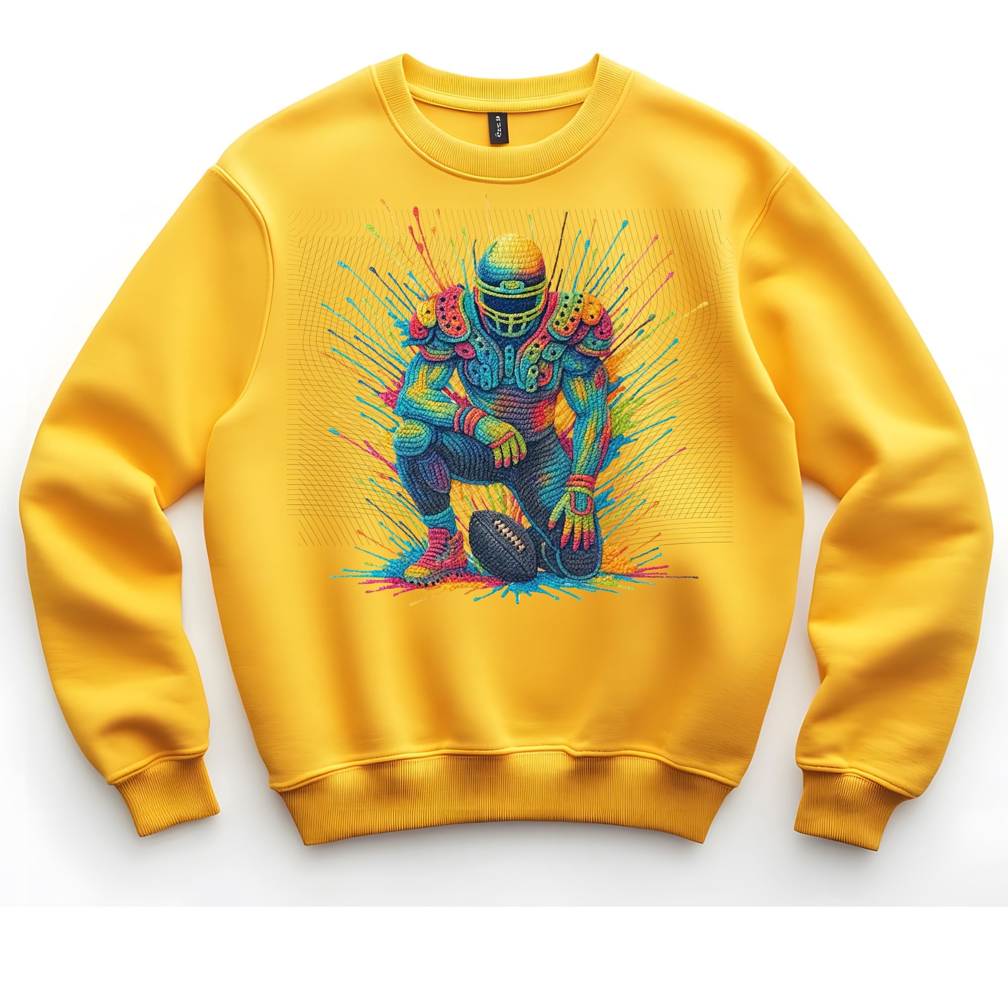 Crochet Football Player Design – Digital Download & Printed DTF Transfer | Colorful Yarn Style Sports Clipart