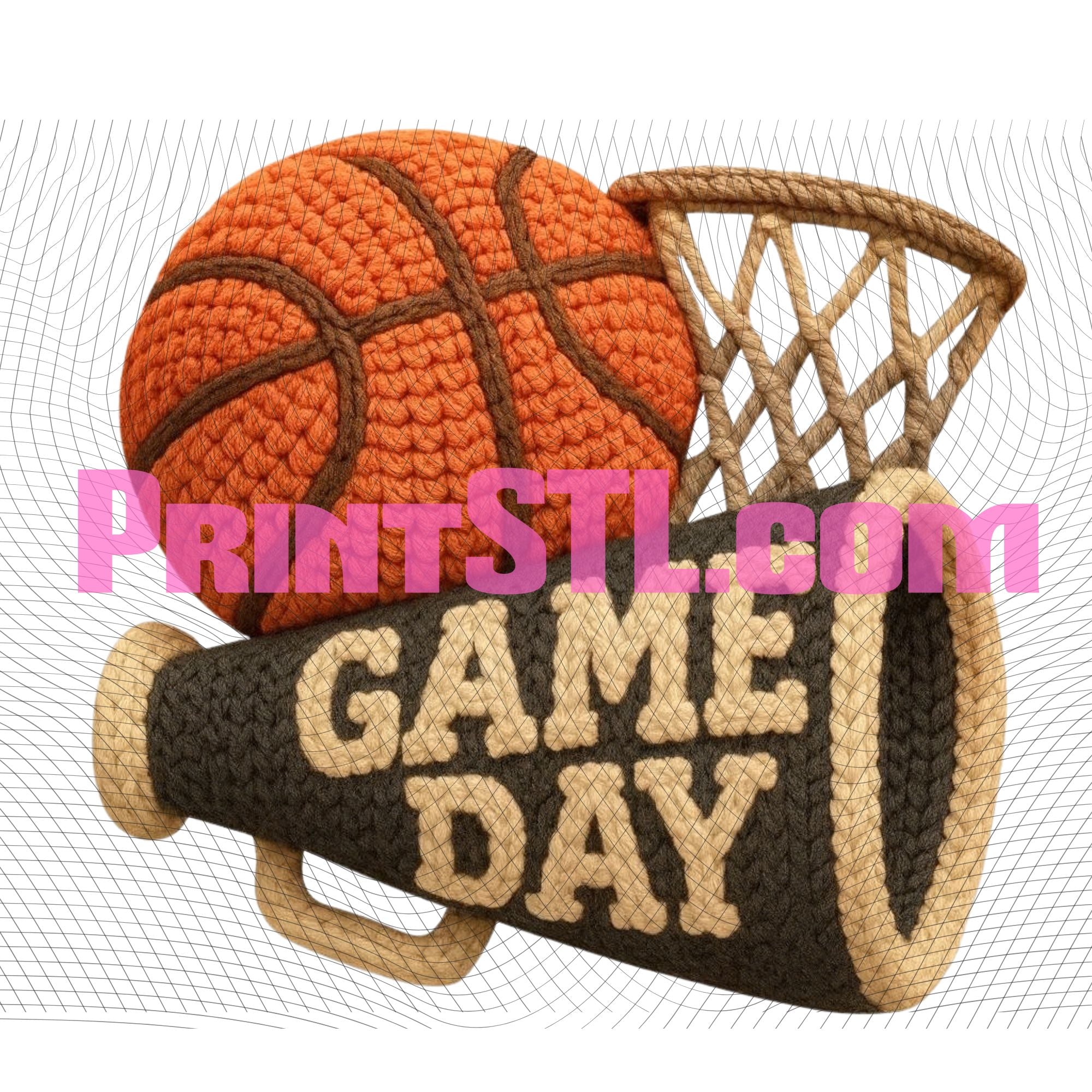 Crocheted Look Game Day Basketball – DTF Transfer or Digital Download | Knit-Style Sports Design