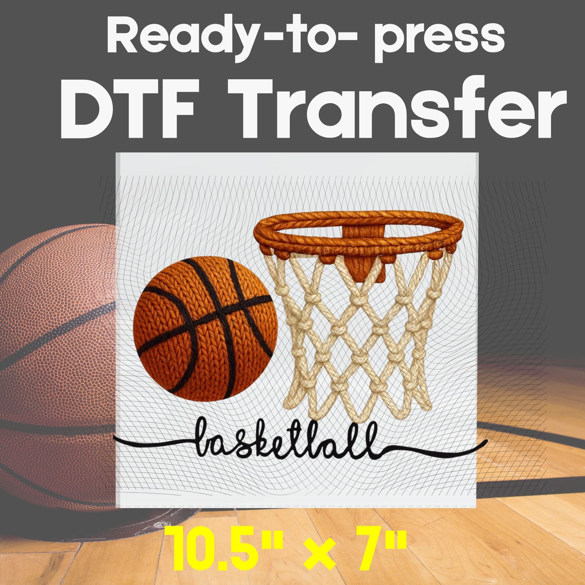 Crocheted Look Basketball Hoop – DTF Transfer or Digital Download | Cozy Knit Sports Design