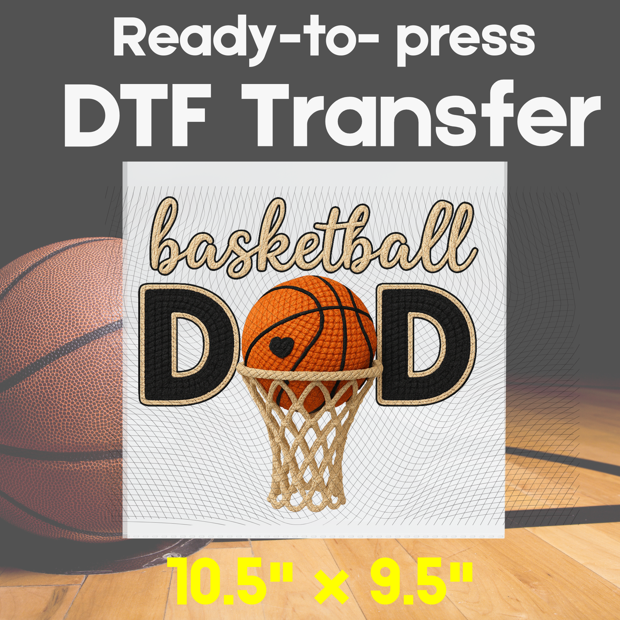 🏀 Basketball Dad Crochet-Style Design | Printed DTF Transfer or Digital Download