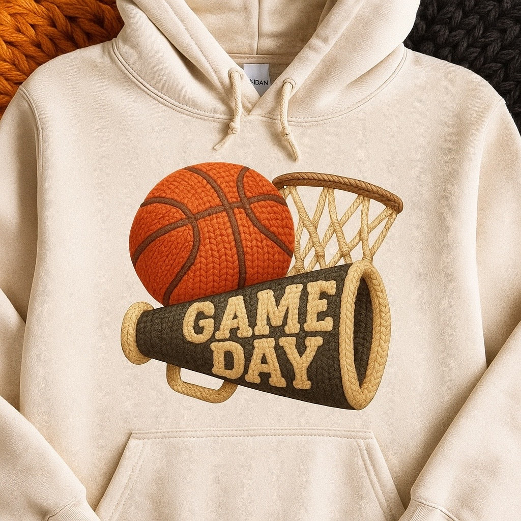 Crocheted Look Game Day Basketball – DTF Transfer or Digital Download | Knit-Style Sports Design