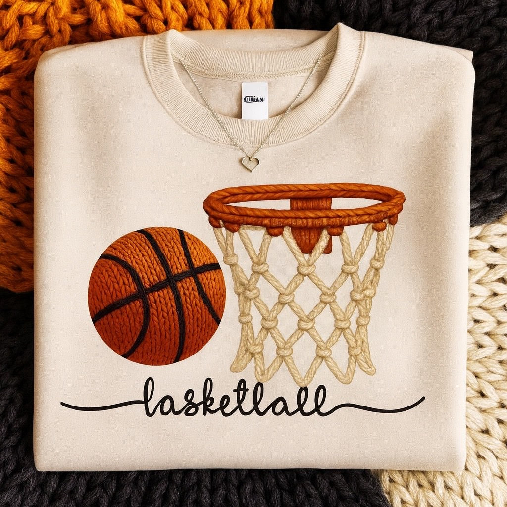 Crocheted Look Basketball Hoop – DTF Transfer or Digital Download | Cozy Knit Sports Design