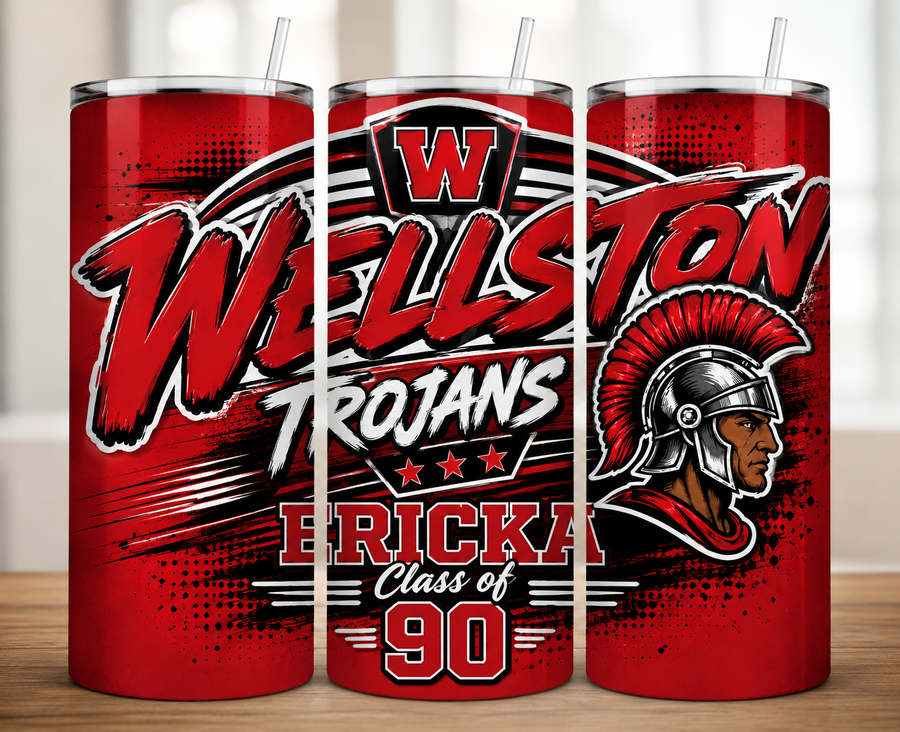 Wellston Trojans Legacy Red Metal Skinny Tumbler | Custom Name & Class Year