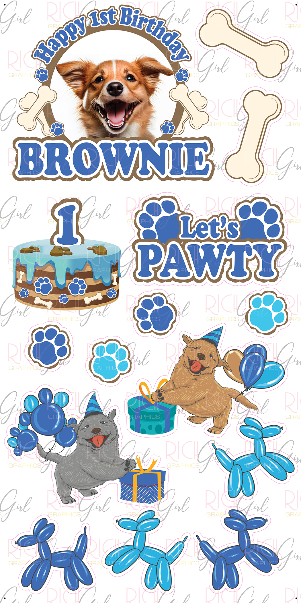 Dog's Birthday Pawty Yard Card