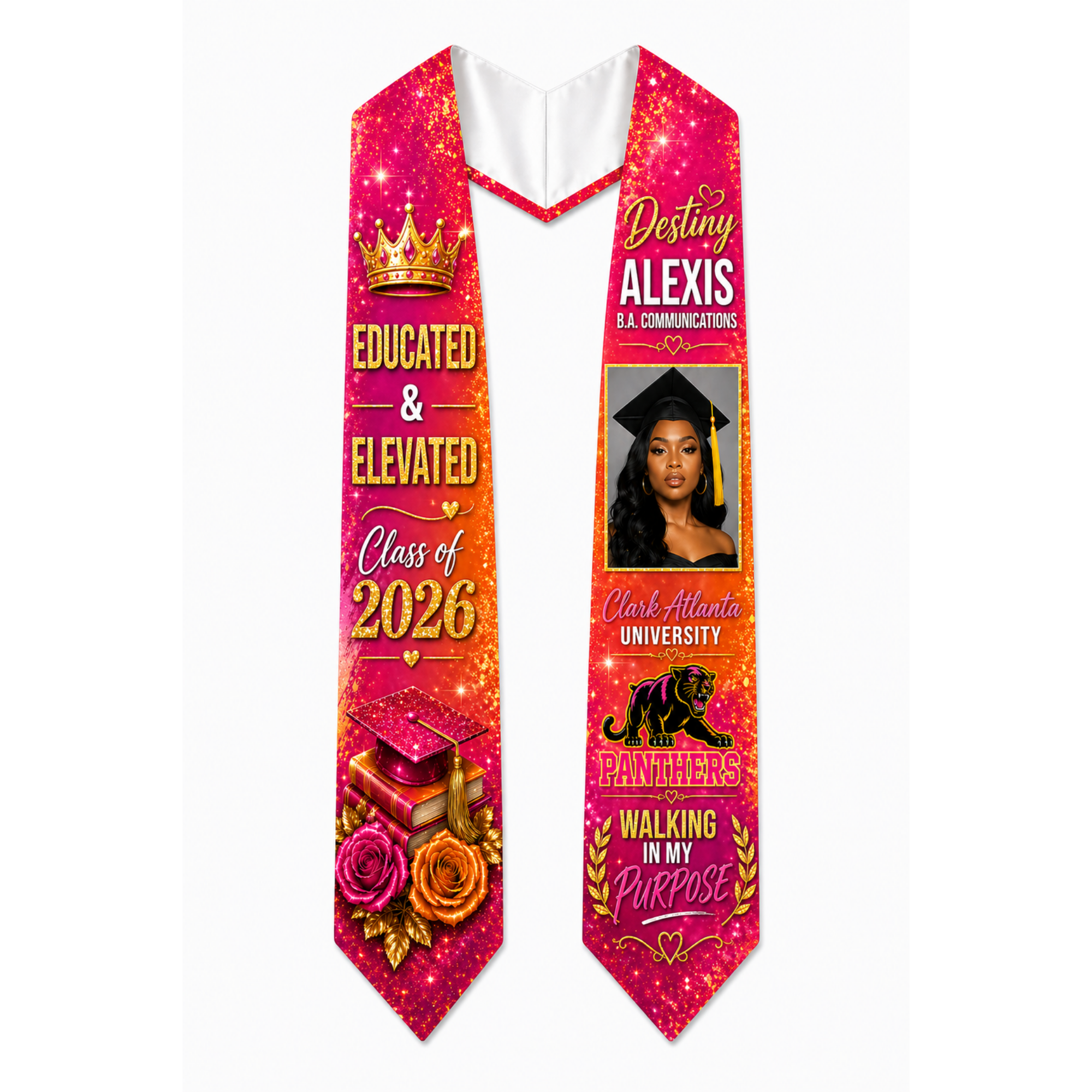 Educated & Elevated Graduation Stole | Custom Photo Grad Stole | Custom Colors Available