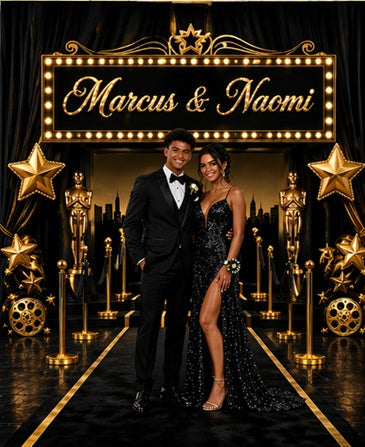 Hollywood Red Carpet Prom Backdrop – Custom Photo, Name & Colors | Prom Send-Off Backdrop