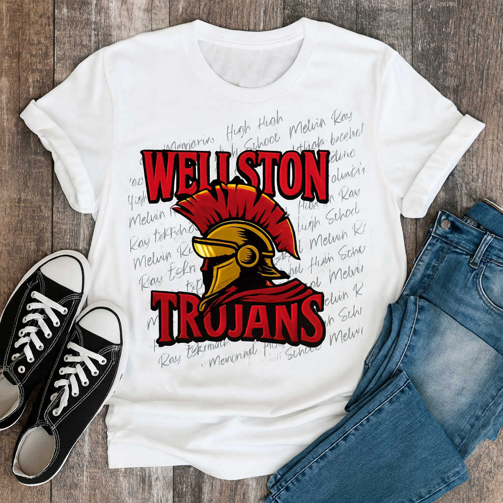 Wellston High School Trojans Alumni T-Shirt – Customizable Design with Bishop or Central Elementary Background