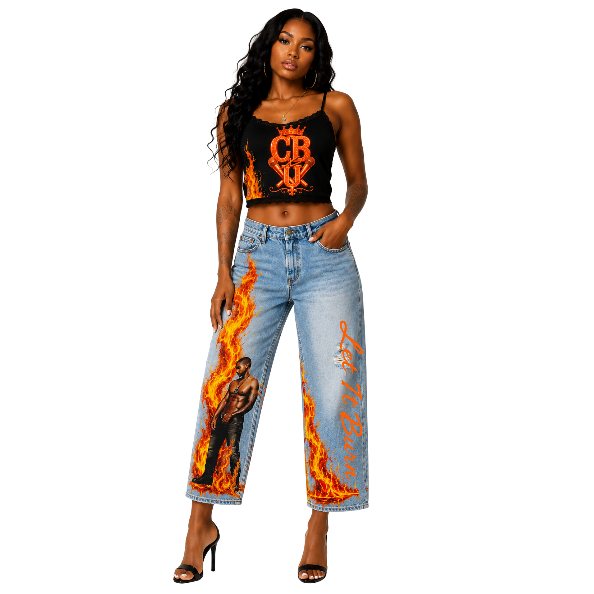 Usher & Chris Brown Custom Flame Jeans | One-of-a-Kind Concert Denim | Size 15