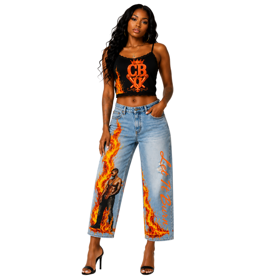 Usher & Chris Brown Custom Flame Jeans | One-of-a-Kind Concert Denim | Size 15