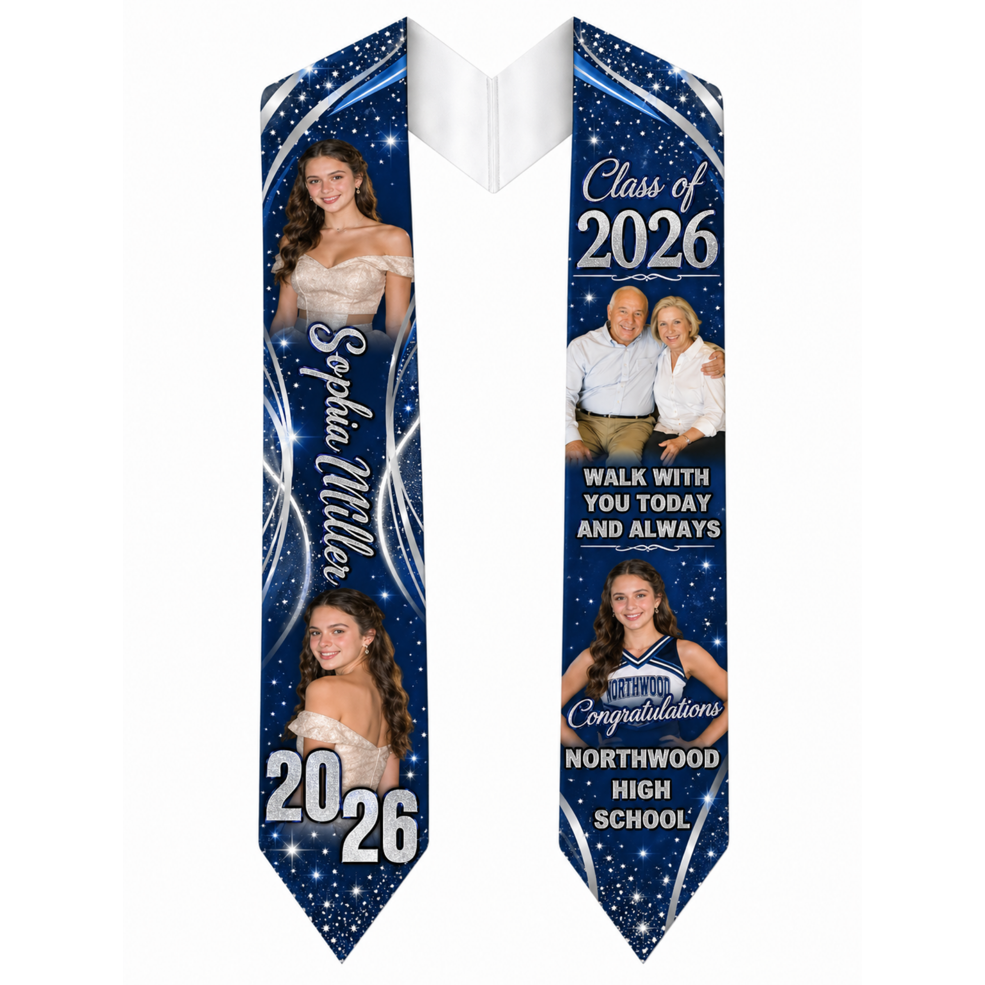 Walk With You Always Graduation Stole – Custom Photo Memorial Stole | Tribute Graduation Stole | Custom Colors Available