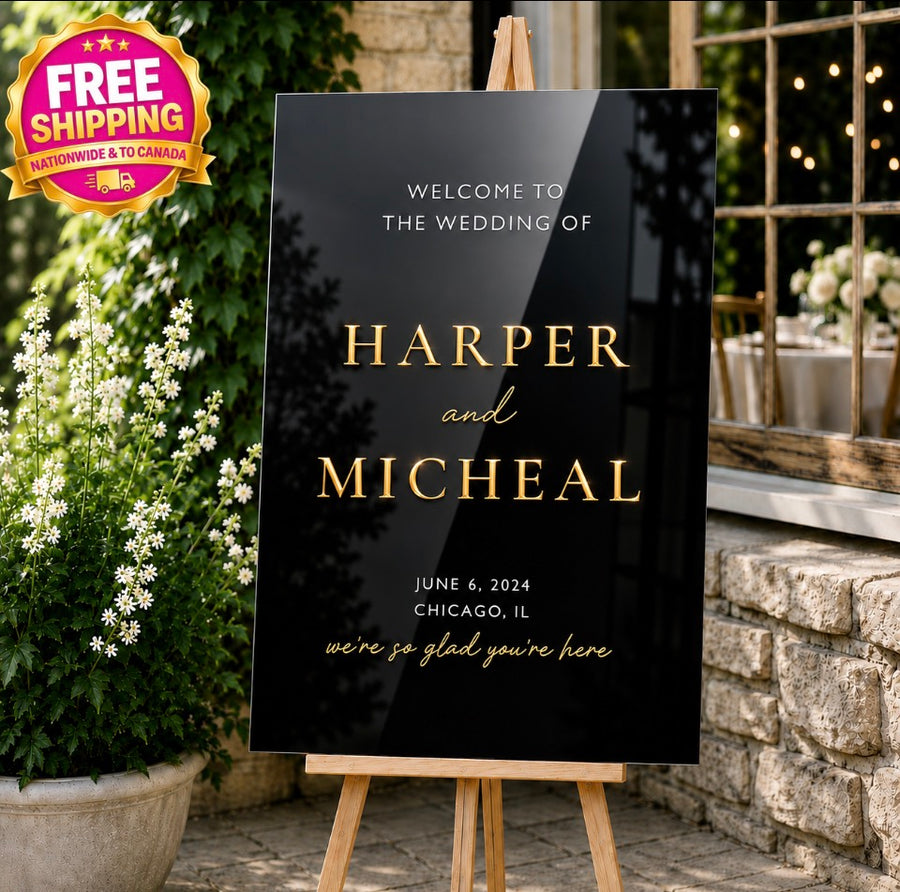 Black Tie Acrylic Wedding Welcome Sign | Personalized Wedding Welcome Board