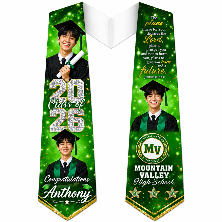 God’s Plan Graduation Stole | Christian Photo Graduation Stole | Custom Colors Available