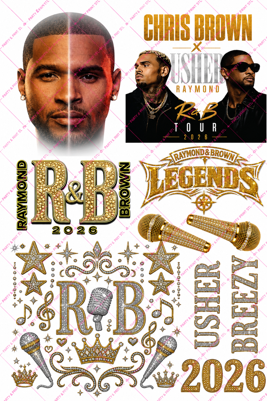 R&B Tour Gold Rhinestone Gang Sheet | 22" x 36" DTF Transfer or Digital PNG Download