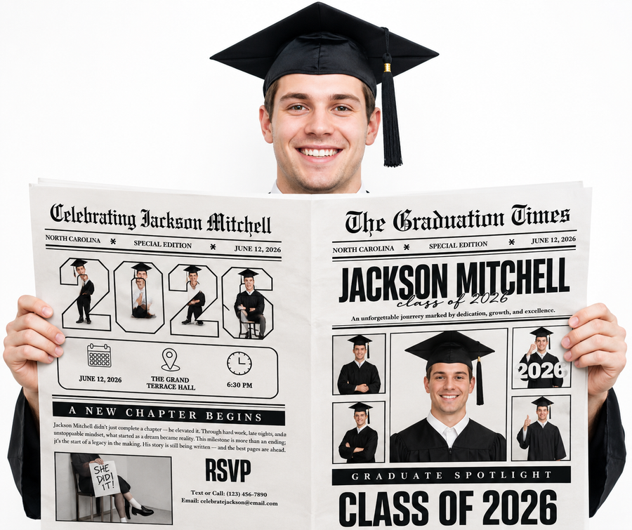 Graduation Newspaper – Personalized Graduation Announcement & Photo Prop