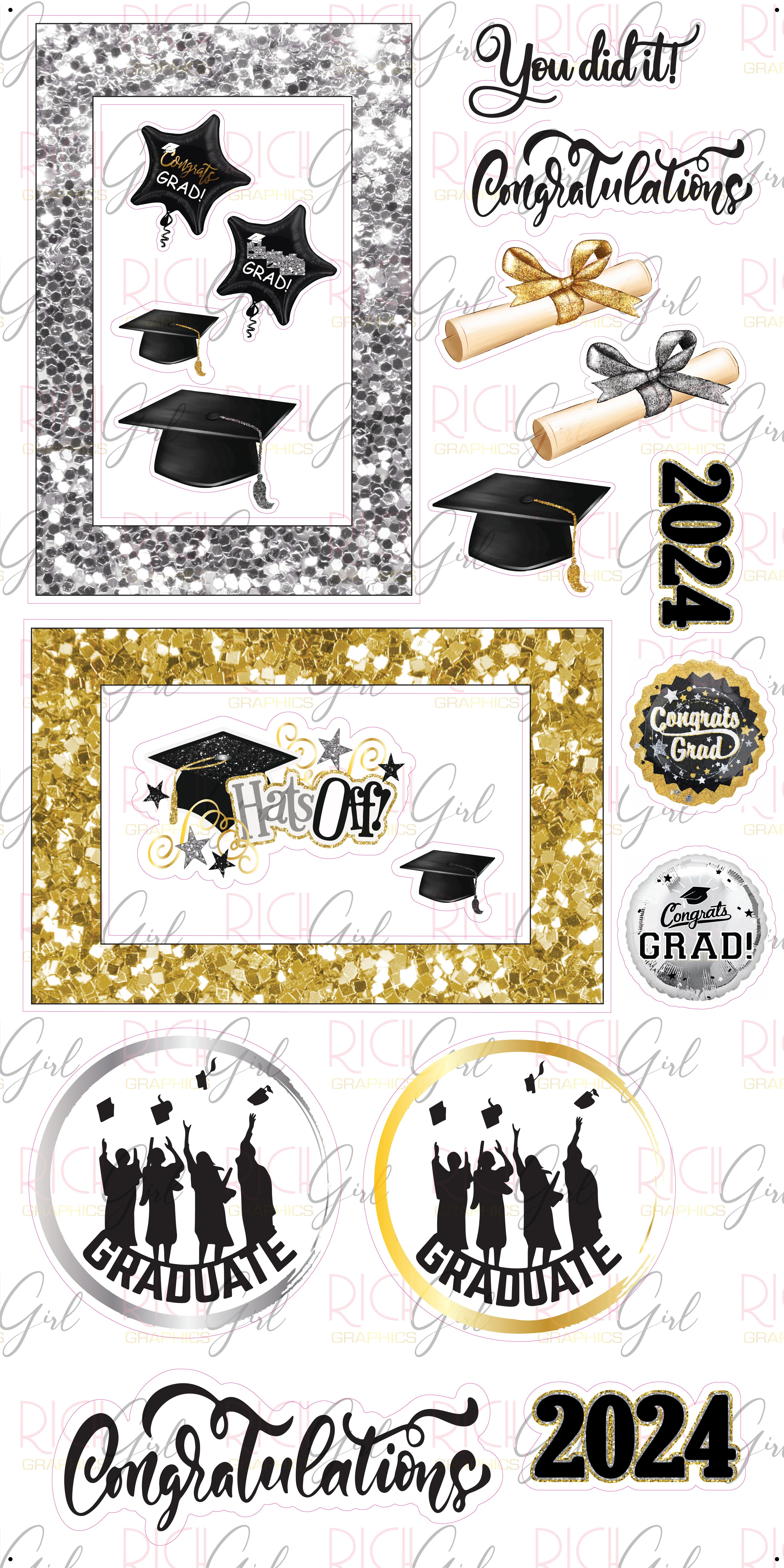 GRADUATION FRAMES 2025 Gold & Silver Glitter Yard Card