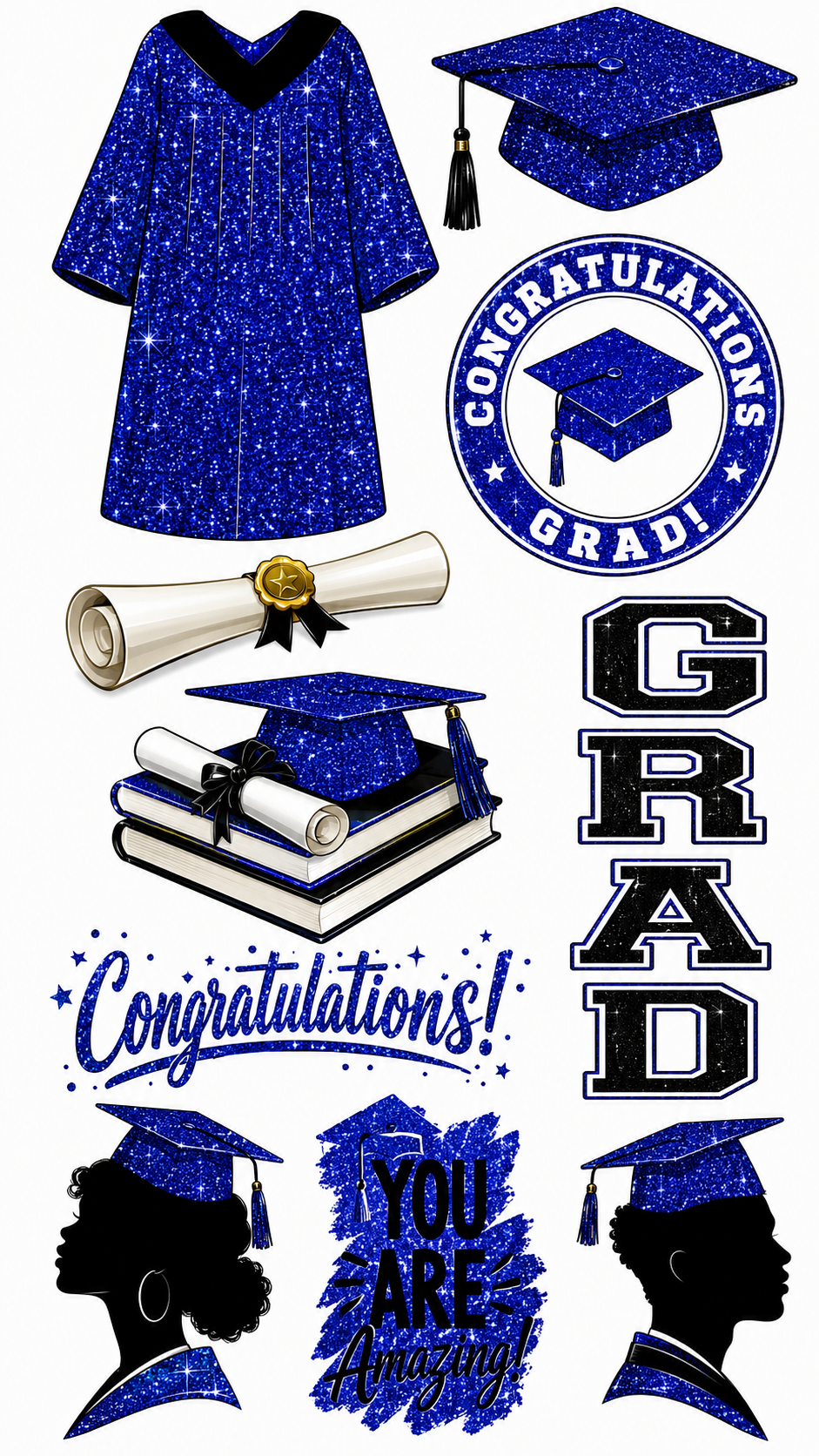 Graduation Flair DARK BLUE Yard Card (Available in Glitter & Plain)