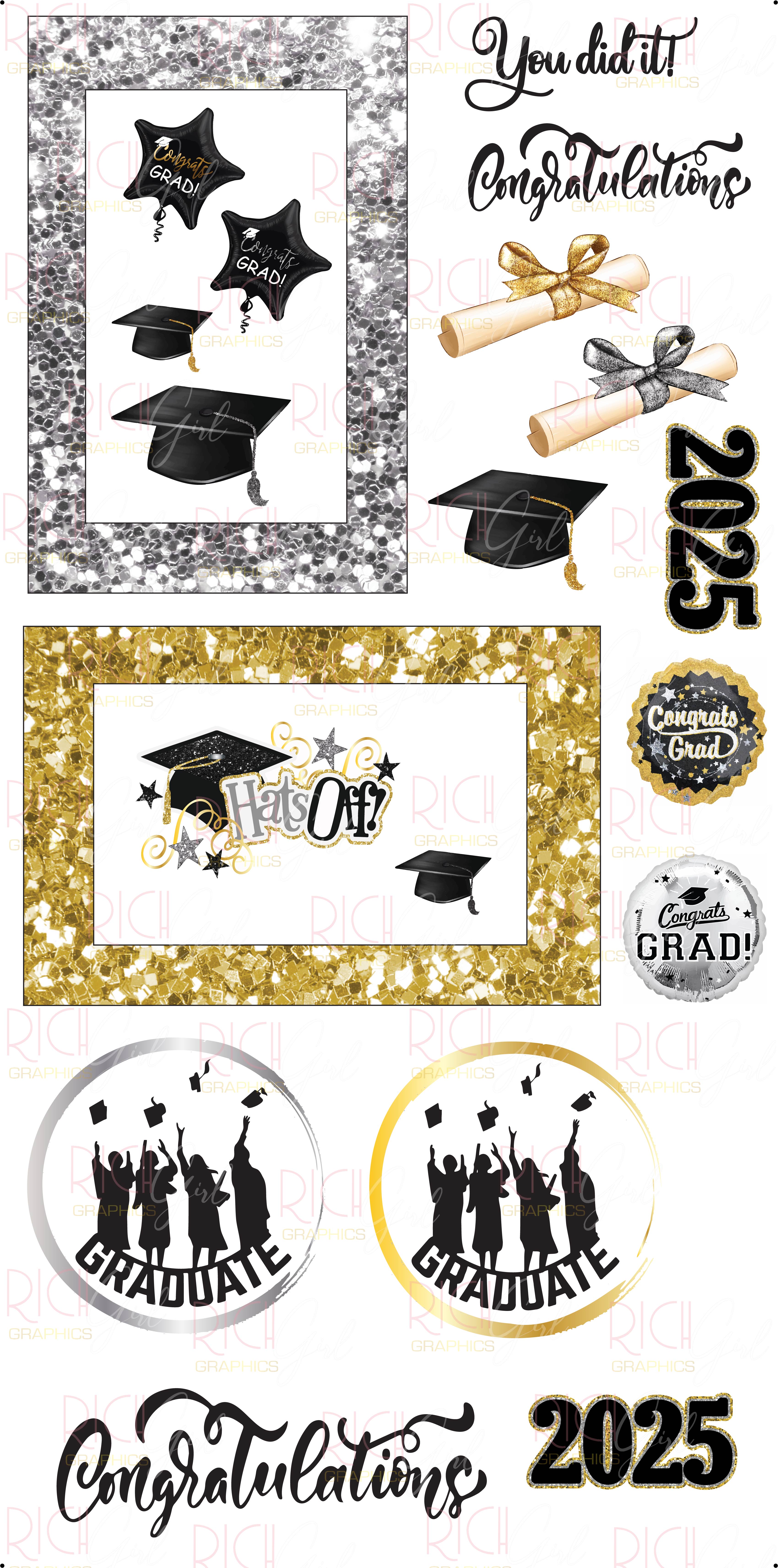 GRADUATION FRAMES 2025 Gold & Silver Glitter Yard Card
