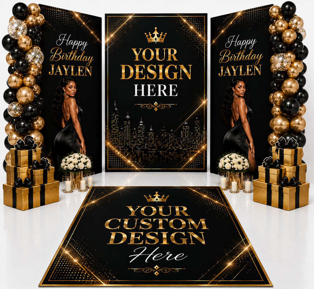 3 Photo Wall & Floor Decal Set | Grand Birthday Package | Personalized Birthday Party Decor