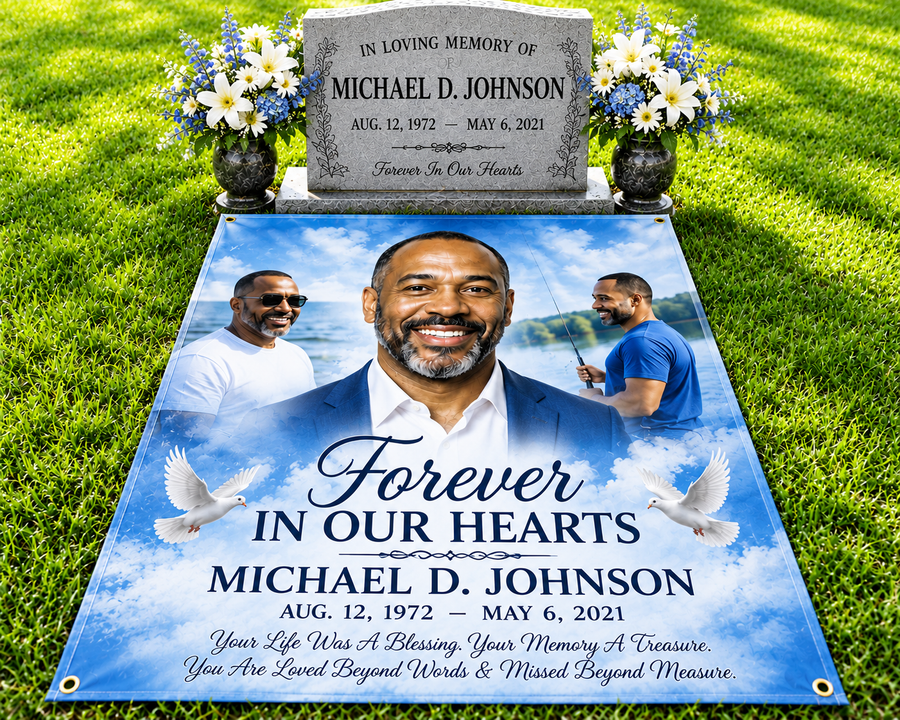Custom Memorial Grave Blanket | Personalized 3' x 6' Grave Cover with Photo