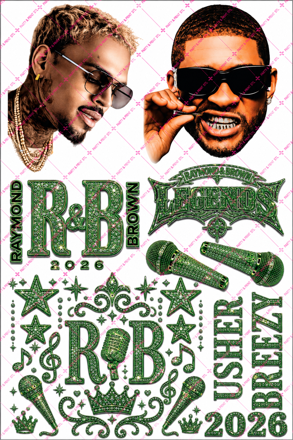 R&B Tour Green Rhinestone Gang Sheet | 22" x 36" DTF Transfer or Digital PNG Download