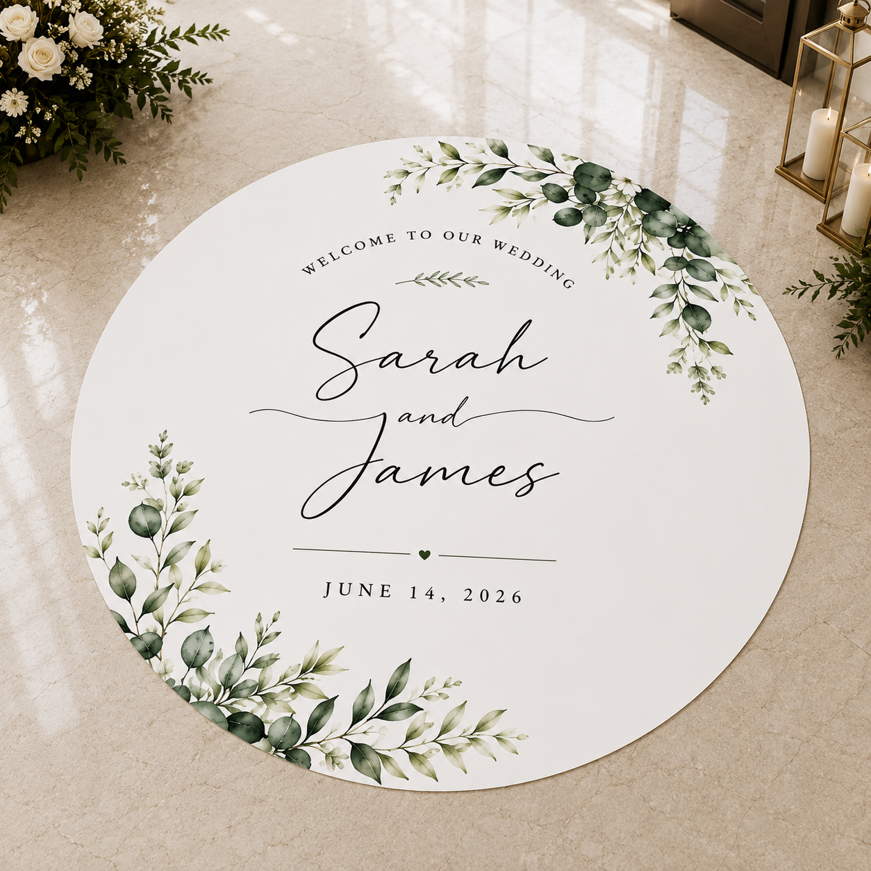 Greenery Wedding Floor Decal | Personalized Botanical Wedding Floor Wrap