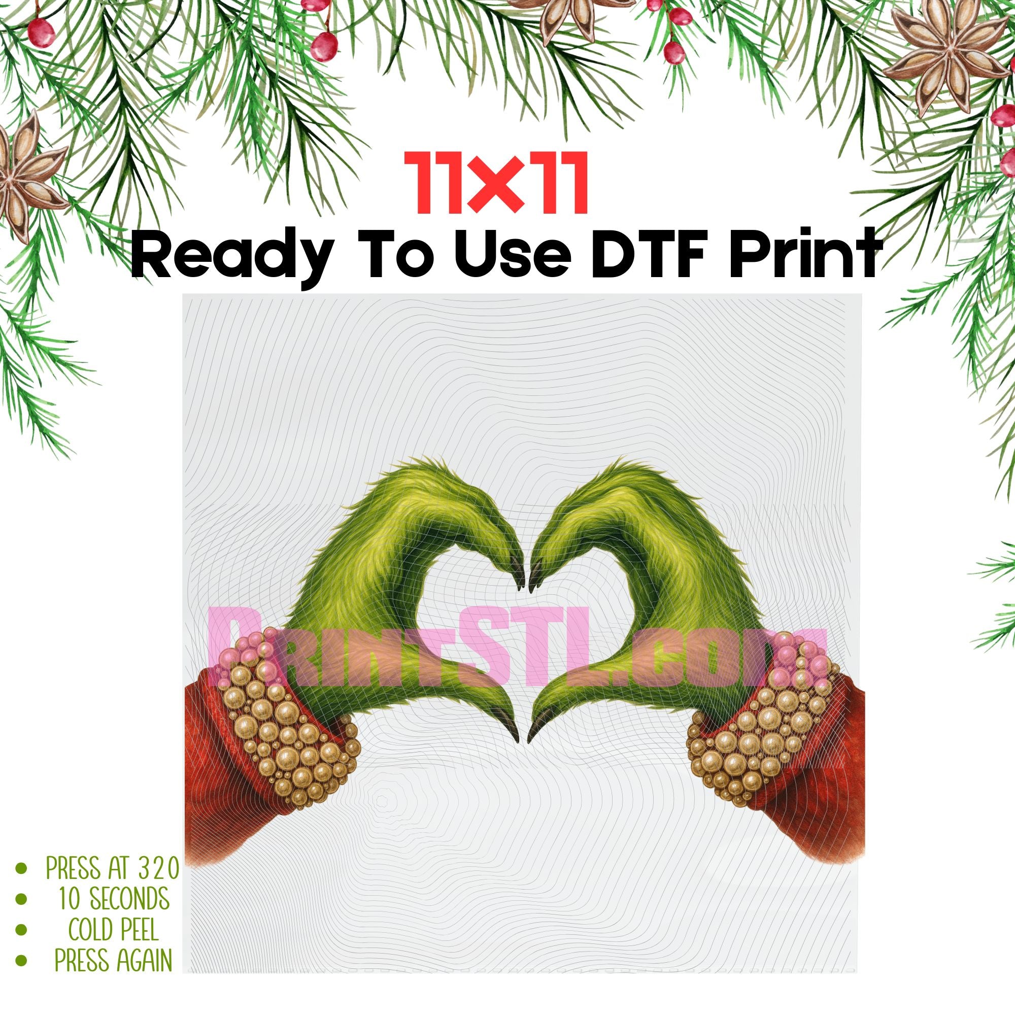 Grinch Heart Hands – Rhinestone-Style Christmas Digital PNG