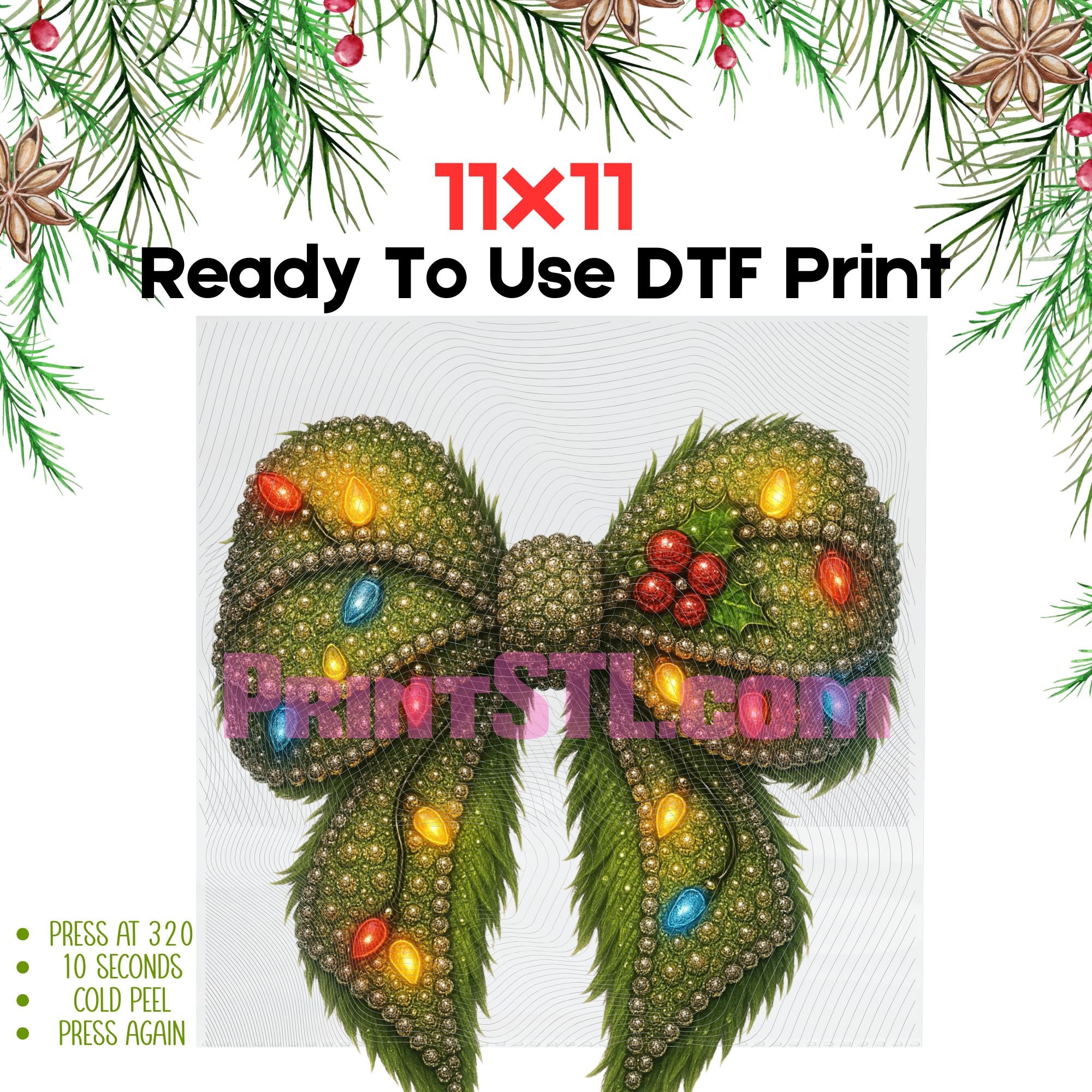 Christmas Bow – Green Glitter Lights Digital File (PNG)