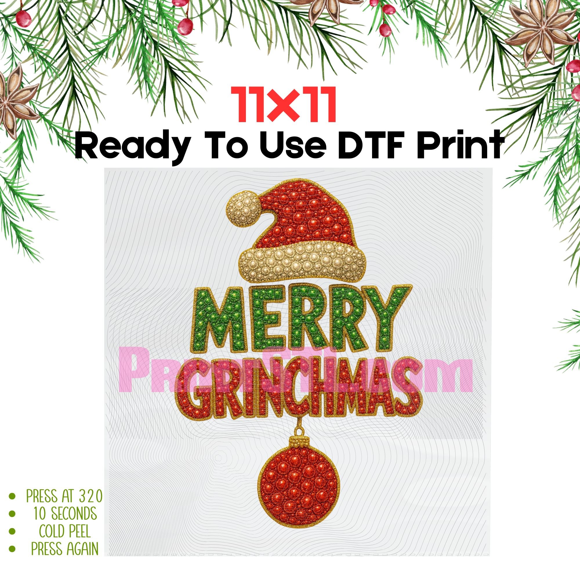 Merry Grinchmas – Rhinestone-Style Christmas Digital File (PNG)