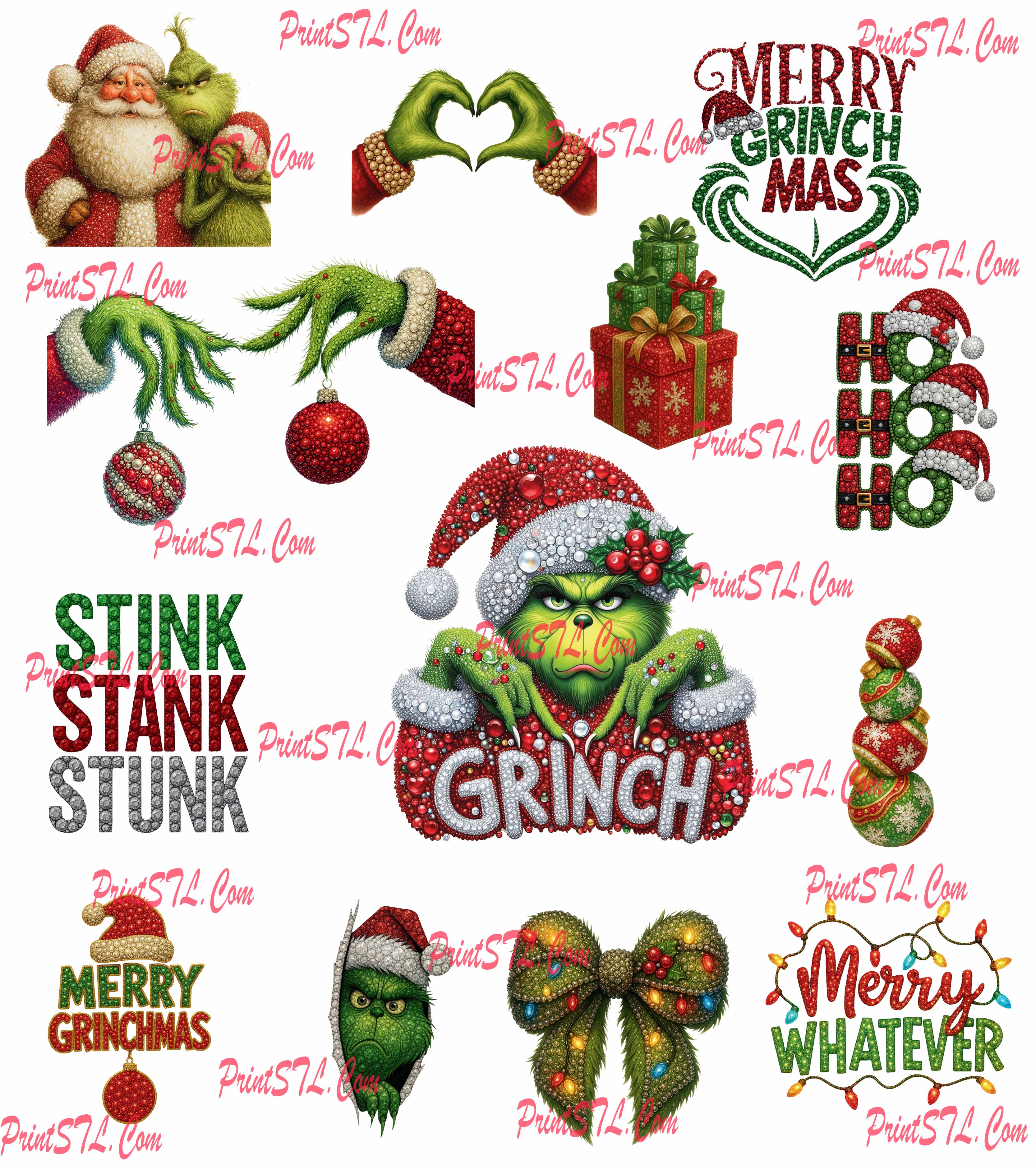 🎄 Sparkling Grinchmas Digital Bundle – 14 Rhinestone-Style Christmas Designs | Instant Download