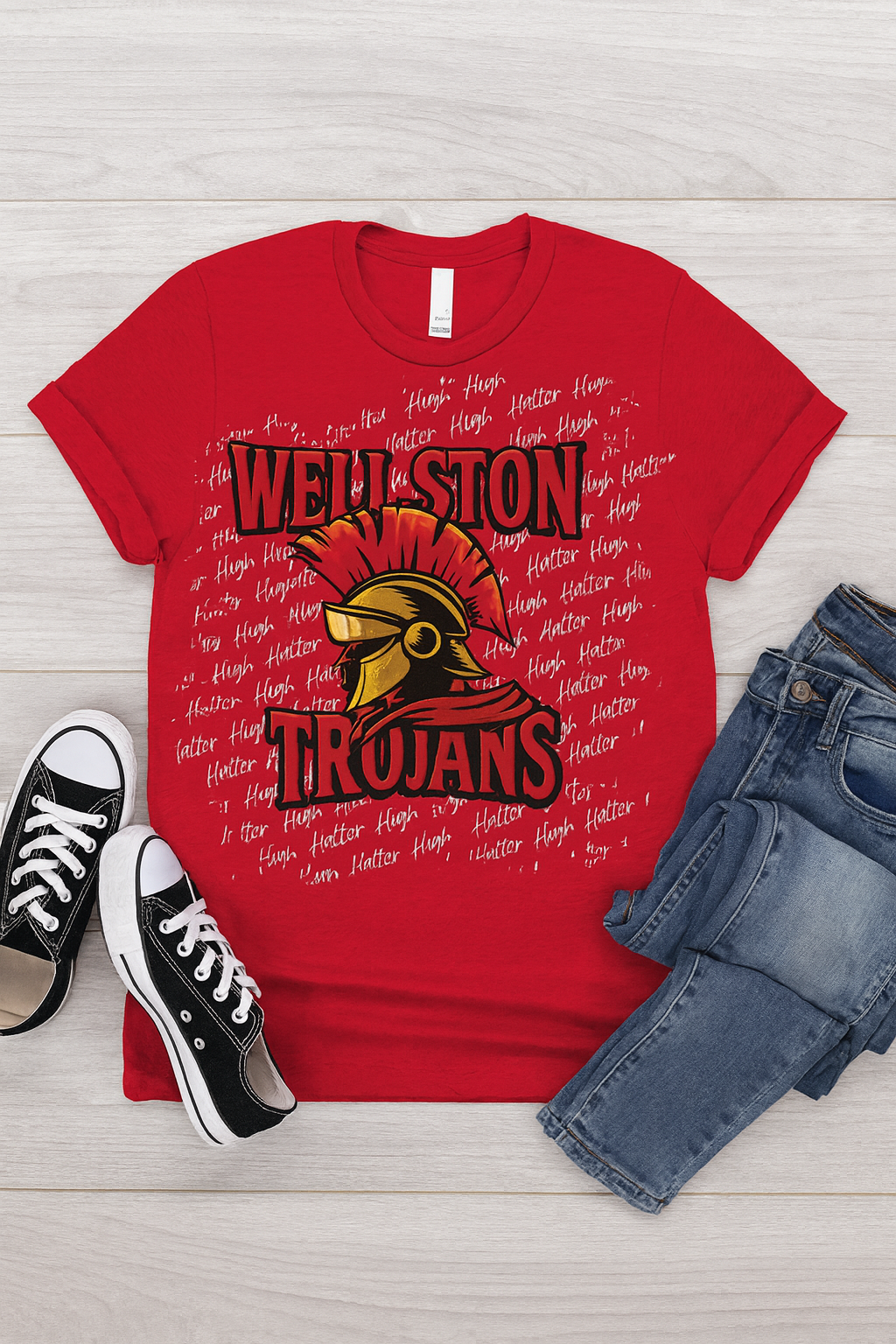 Wellston High School Trojans Alumni T-Shirt – Customizable Design with Bishop or Central Elementary Background
