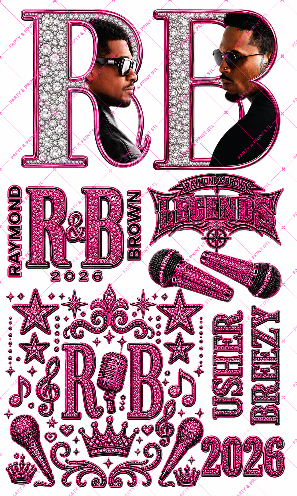 R&B Tour Hot Pink Rhinestone Gang Sheet | 22" x 36" DTF Transfer or Digital PNG Download