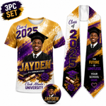 3pc 3D Shirt Bundle Including Custom Graduation Shirt, Stole & Button